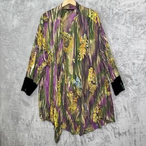 Lotustraders Jacket Womens One Size Boho Floral Rayon Open Front Cardigan